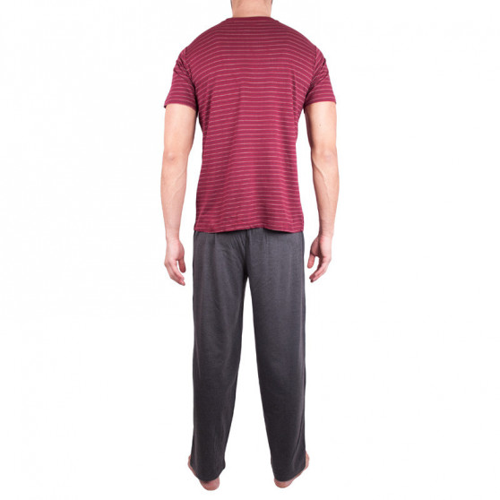Moška dolga pižama Molvy sive in rdeče črte (KT-019)