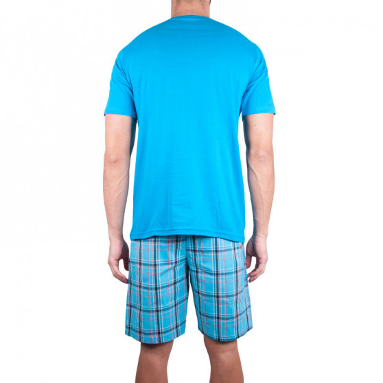 Moška kratka pižama Molvy modra s kvačkanimi hlačami