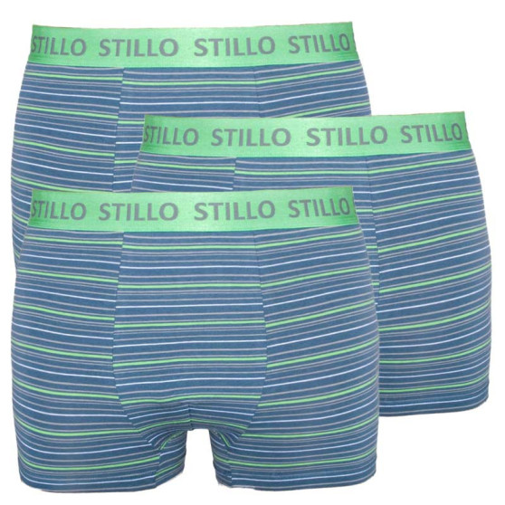 3PACK Moške boksarice Stillo sive z zelenimi črtami (STP-0101010)
