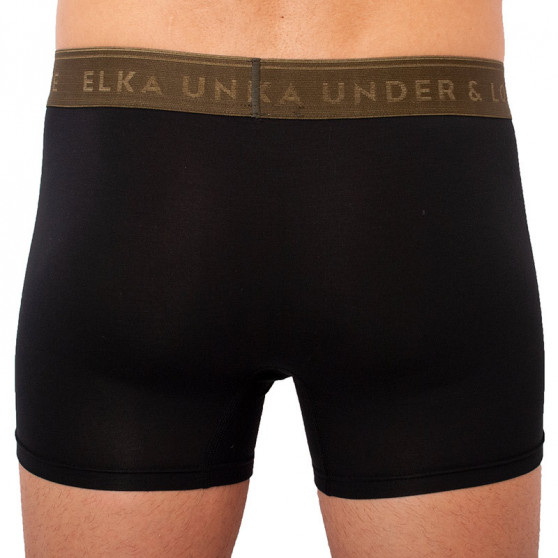 Moške boksarice ELKA črne z elastično obrobo v barvi kakija premium (PB051)