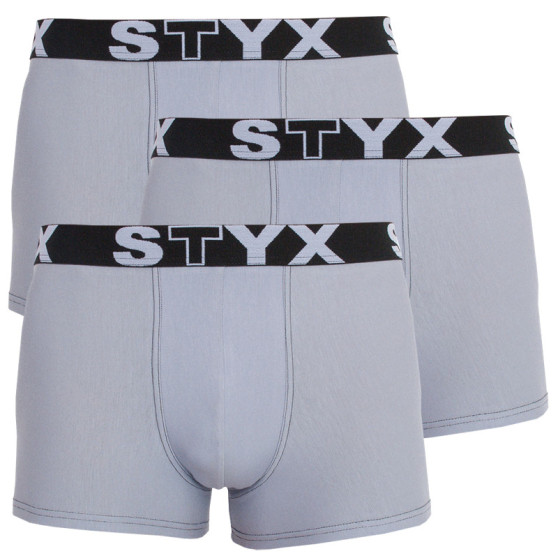 3PACK moške boksarice Styx športna guma prevelike sive barve (R10676767)