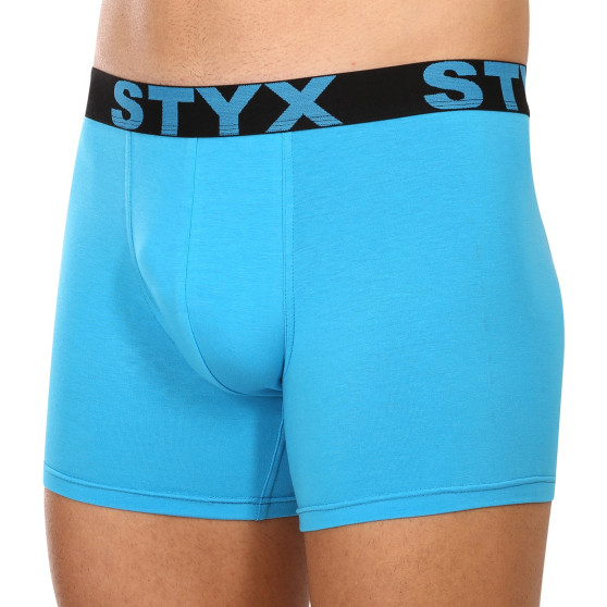 3PACK moške boksarice Styx dolge športne elastične svetlo modre (3U1169)