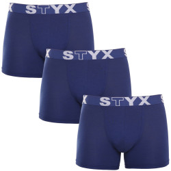 3PACK moške boksarice Styx dolge športne elastične temno modre (3U968)