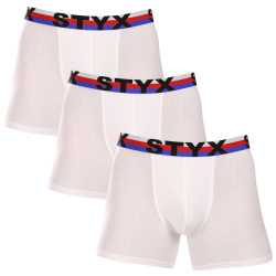 3PACK moške boksarice Styx dolge športne elastične bele trikolorne (3U2061)
