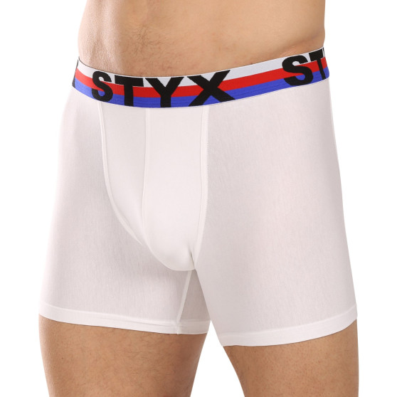 Moške boksarice Styx dolge športne elastične bele trikolorne (U2061)